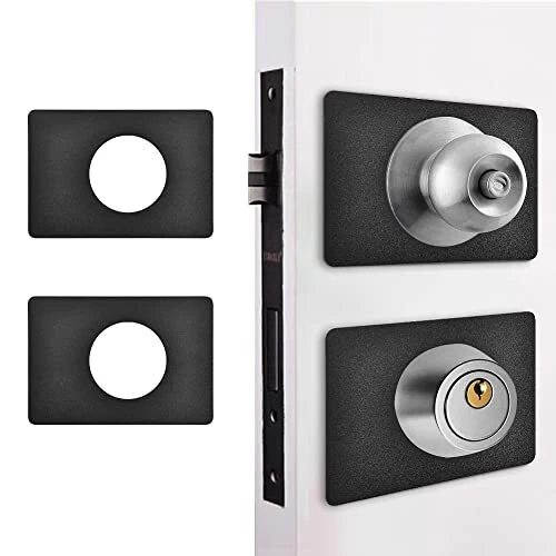 2PCS Door Knob/Deadbolt Reinforcement Plate Matte Black, Door Handle Fixing