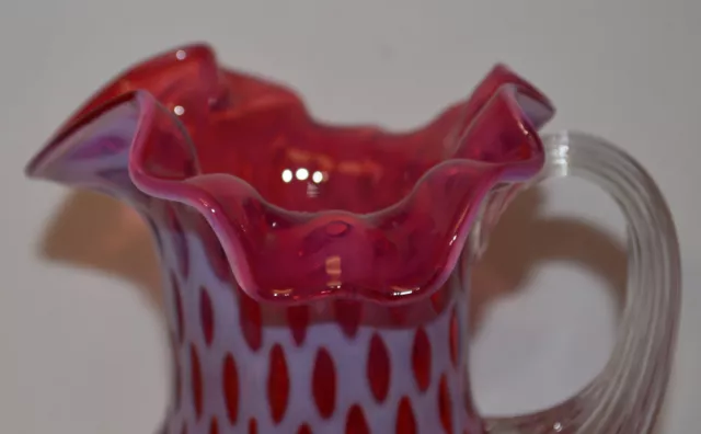 L. G. Wright / Fenton Cranberry Opalescent Honeycomb Pitcher / Vase Very - Nice 2