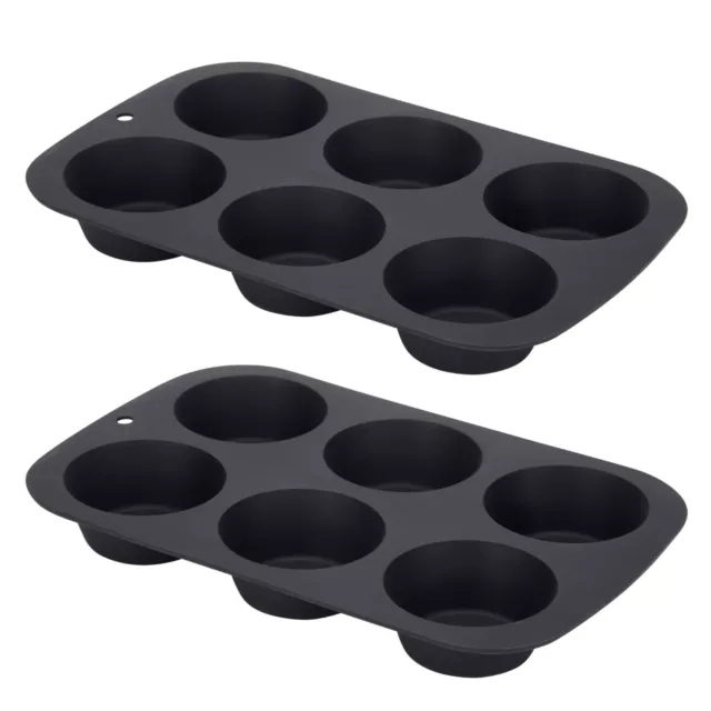NEW 6 Large Silicone Bun/Muffin Non-Stick Tray Baking Pudding Mold Set of 2