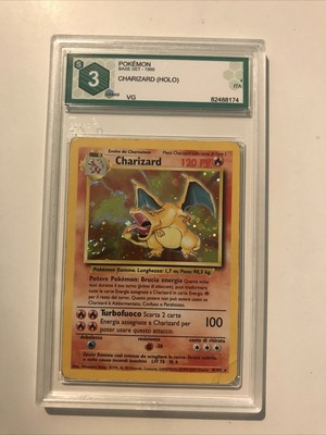 Carte Pokemon Dracaufeu Charizard HOLO SWIRL 4/102 Base Set 1999 GRAAD 3