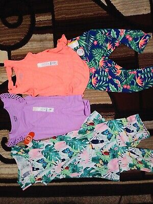 Tropical 5 Piece Outfit Collection 2 Pants with 3 Matching Tops Size 6-7