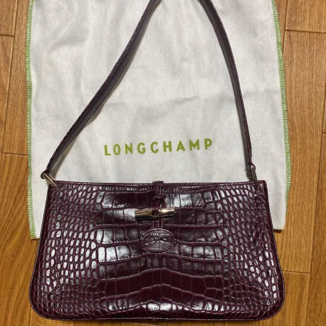 Longchamp ROSEAU Rozo Leather Shoulder bag Croc Embossed Bordeaux