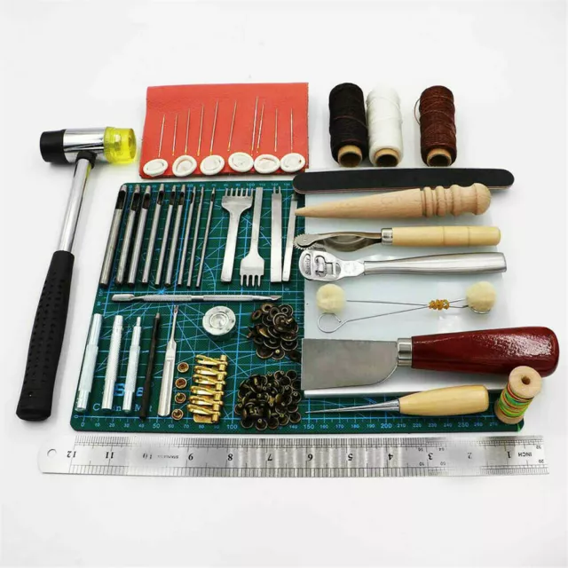 60 Pcs Leder Handwerk Werkzeug Set Nähen Stanze Schnitzen Craft DIY Kits NEU