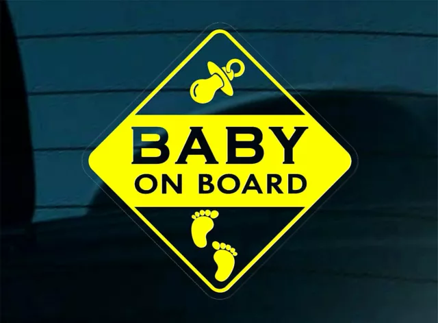 BABY ON BOARD STICKER SIGN CAR WINDOW Yellow on Transparent Reverse Printed