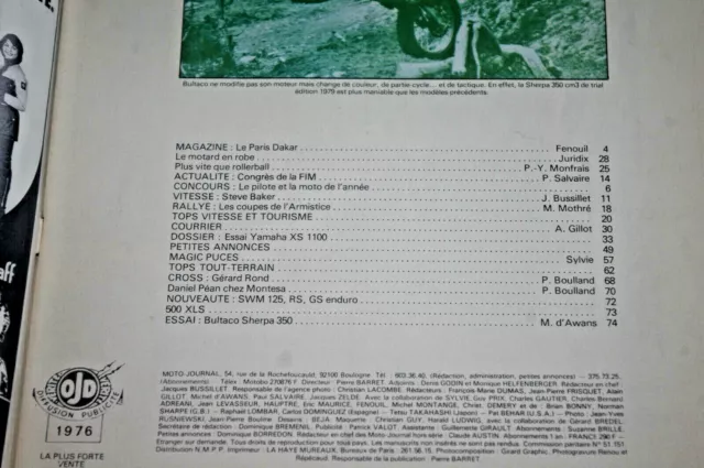 MOTO JOURNAL n° 386 - 1978 - YAMAHA XS/1100 Bultaco 350 Sherpa HONDA XLS/500 3
