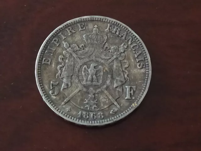 France monnaie 5 francs 1868 BB en argent type Napoléon III