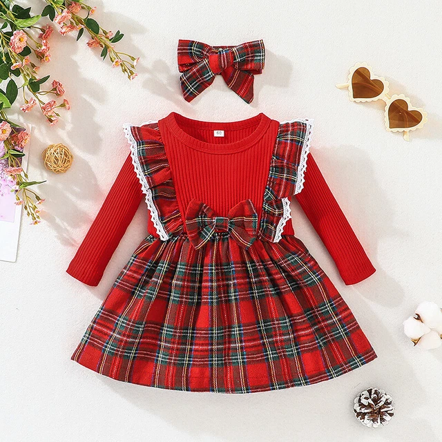 Abiti fascia abito a quadretti natalizi bambina set 2 pz