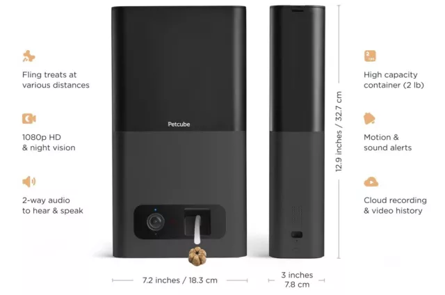 Cámara interactiva Petcube Bites Wi-Fi para mascotas y dispensador de golosinas - negro