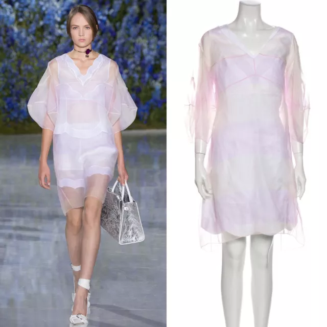 Christian Dior 2016 2pc Dress Silk Shell Cotton Scallop Pink White FR 42 US 10
