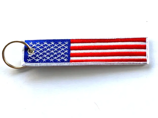 USA  FLAG Keychain Ring double sided TOP QUALITY remove before flight.