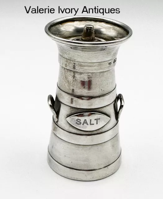 Victorian Sterling Silver Milk Can Figural Salt Shaker - c 1882