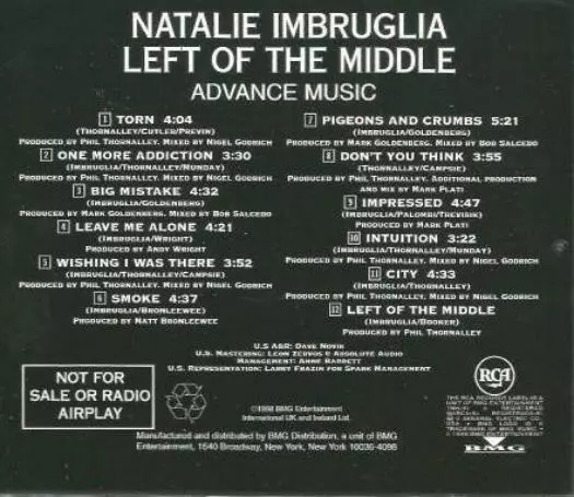 Natalie Imbruglia: Left Of The Middle Advance PROMO Music CD 12trk RADV 67634