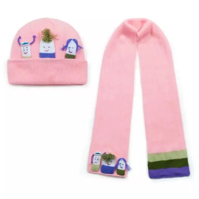 Kidorable Knitwear Childrens Girls Pink Knitted Hat Scarf Winter Accessorry Set