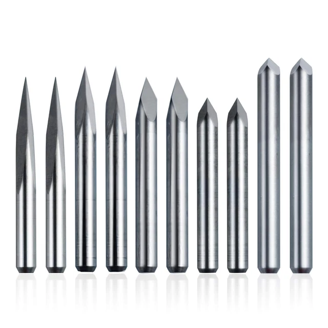 10Pcs CNC Router V Bits, 3 Edge Pyramid Engraving, 1/8" Shank CNC 3D Milling Cut