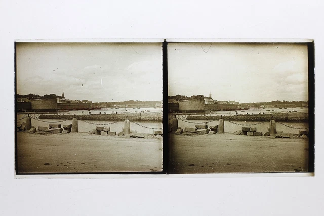 Bretagne Vacances France Photo Stereo 10n34 Plaque verre Vintage c1930