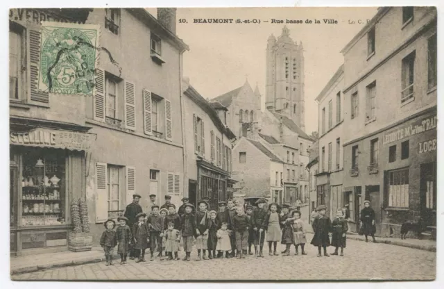 Beaumont - Rue basse de la Ville. Groupe d'enfant. 1907