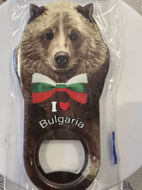 Souvenir Fridge Photo Magnet Bear Bottle Opener I Love Bulgaria