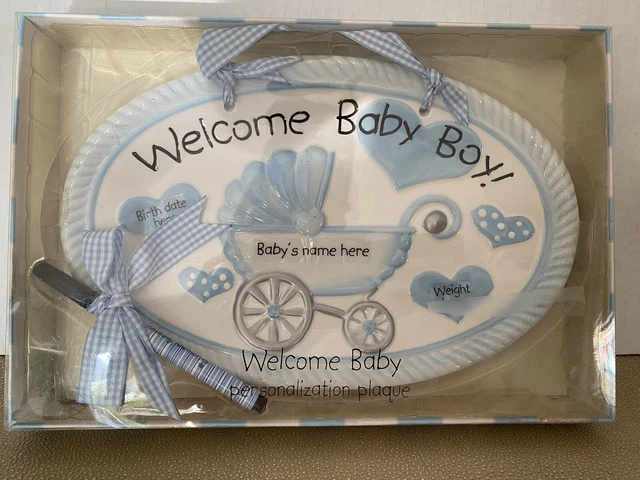 Welcome Baby Boy Personalization Plaque w/Pen Mud Pie Ceramics NIB