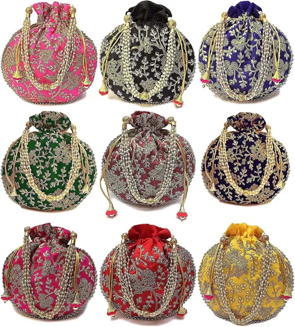 Indian Wholesale Wedding Clutch party Pouch Potli Bag Bridal Embroidered Purse