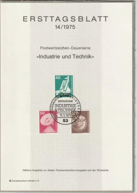 Ersttagsblatt ETB 14/1975 - "Industrie und Technik" Raumtransporter/Funkstelle