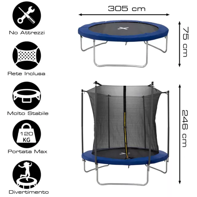 Trampolino Elastico Da Giardino Tappeto Esterno 305 cm con Rete Sicurezza Dunlop 3