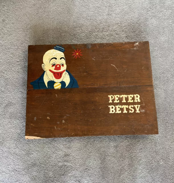 vintage peter betsy clown wooden Toy chest door 30”X23” Hand Painted