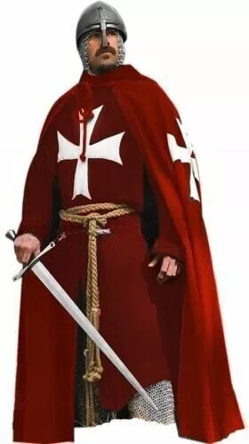MEDIEVAL CLOTHING CLOAK & Long Sleeve Tunic Templar Knight Costume Men ...