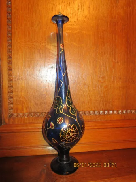 Très belle bouteille / vase soliflore en verre de Murano - décor émaillé relief