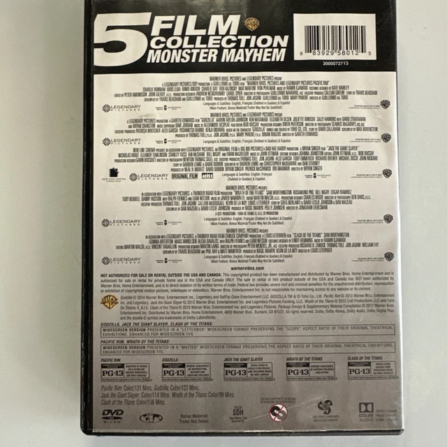 5 FILM COLLECTION Monster Mayhem DVD Godzilla Wrath Clash of Titans ...
