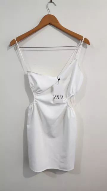 ZARA Womens White Form Fitting Cut Out Side One Shoulder Bodycon Dress Size XS