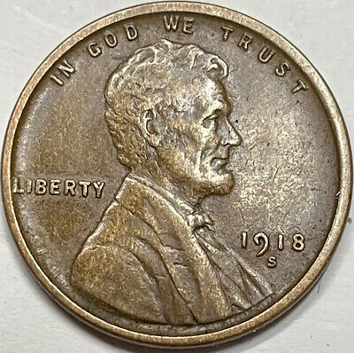1918-S Lincoln Wheat Cent Penny Copper LUSTER CHOICE AU+ MAKE AN OFFER #009
