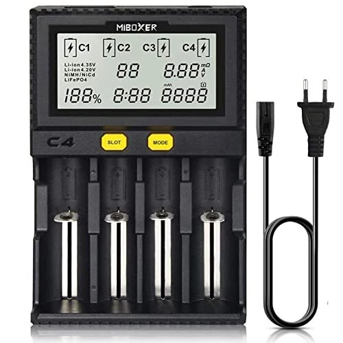 Chargeur de Batterie 18650 MiBOXER Smart Chargeur Universel 4 Baies Écran LCD...