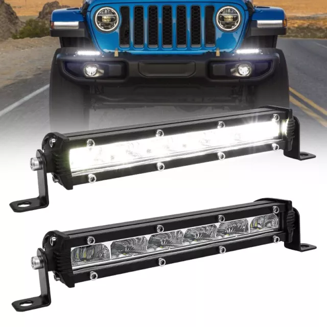 2x 7"inch LED Work Light Bar Spot Flood Slim Single Row Lamp Driving Offroad SUV