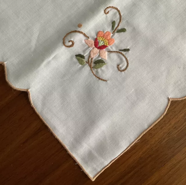 Vintage Lot of 4 Large Embroidery Napkins Cottagecore Orange Pink Floral