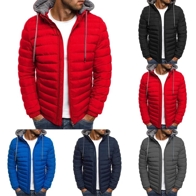 Uomo Coat Zip Giubbino Casual Giacca con Cappuccio Giubbotto Imbottito