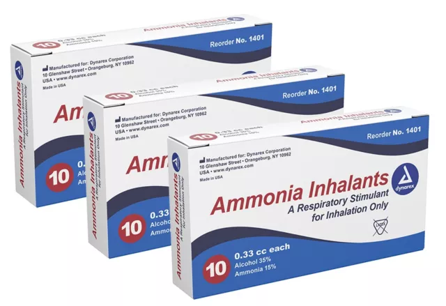 DYNAREX AMMONIA INHALANT AMPULES - 10CT / 33 CC - SMELLING SALTS (3 Pack)