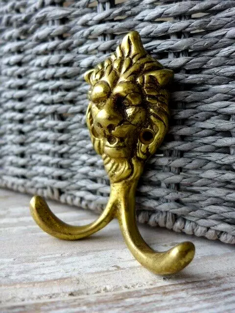 Vintage, antique brass double coat hook Lion collector project replacement EN-9