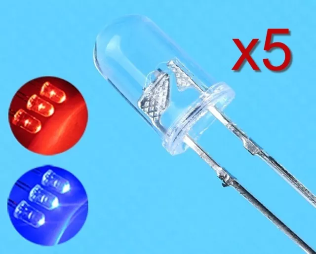 5x LED diode Rouge/Bleu clignotante 5 mm / 5x LED automatic RAPID flash Red/Blue