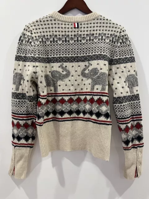 Thom Browne White Mohair Wool Tweed Elephant Icon Fair Isle Crewneck Pullover 2