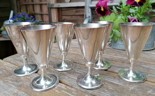 6 alte versilberte Eiskelche Dessert-Kelche Sekt Fußschale Eisbecher Art Deco