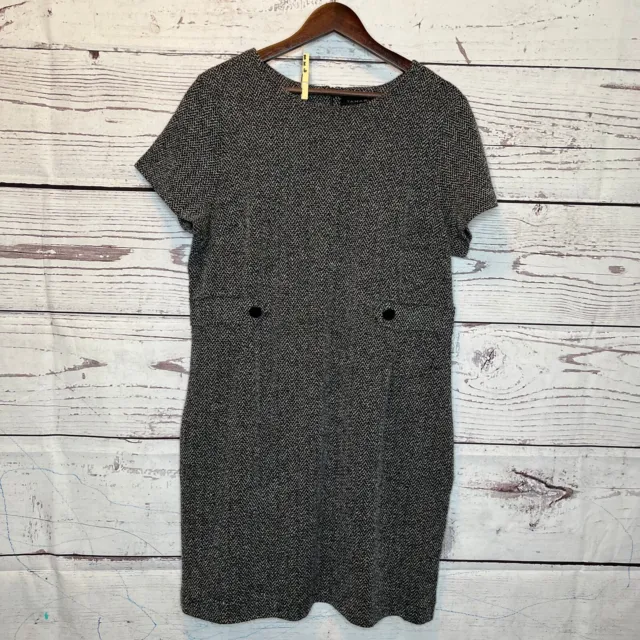 Tahari Womens Black And Gray Boucle Tweed Short Sleeve Sheath Dress Size XL