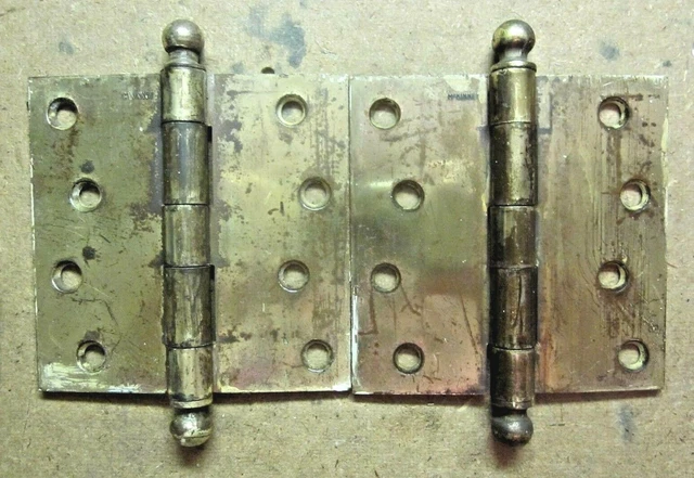 Pair McKinney 4" Mortise Barn Door Ball Tip Finial Hinges Aged Brass 2 Antique