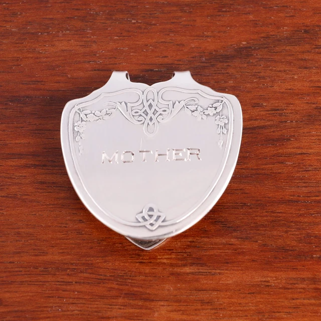 American Arts & Crafts Sterling Silver Napkin Clip Floral Swags Monogram Mother