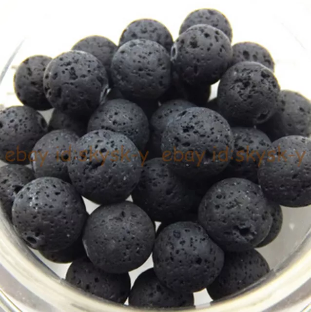 6mm Black Natural Volcanic rock Round Gems Loose Beads 15" Strand 2