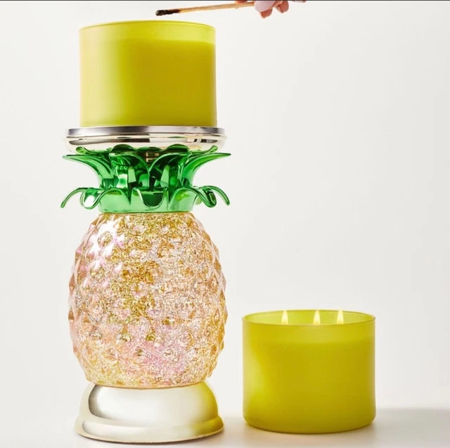 BATH BODY WORKS NEW Glitter GLOBE PINEAPPLE Pedestal 3 Wick Candle
