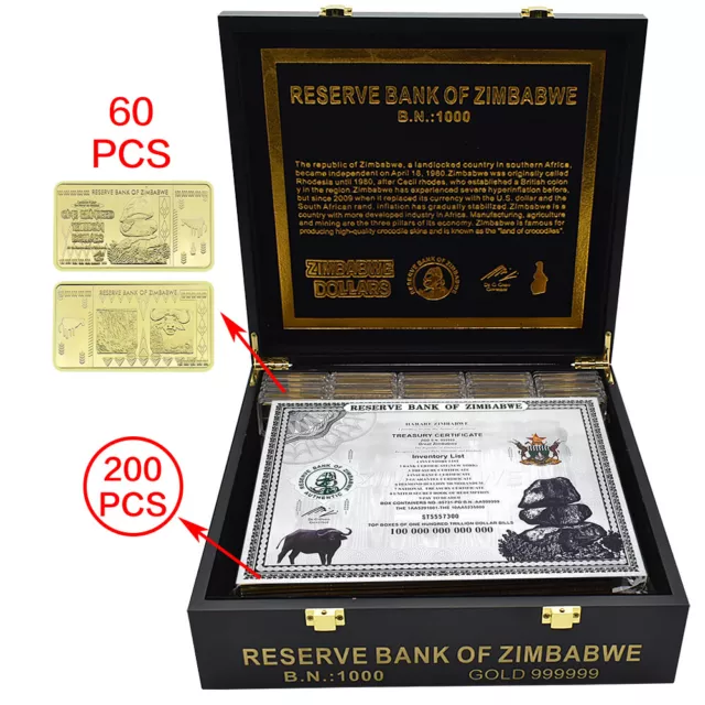 200pcs/box and 60 Gold Bars 100 Trillion Dollar Silver Zimbabwe Certificate