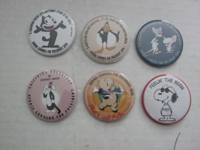 BERNIE SANDERS 2016 Cartoon Political Pinbacks 6 Different