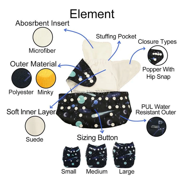 Washable Cloth Reusable Baby Diaper Adjustable Nappy Inserts Pocket Microfiber
