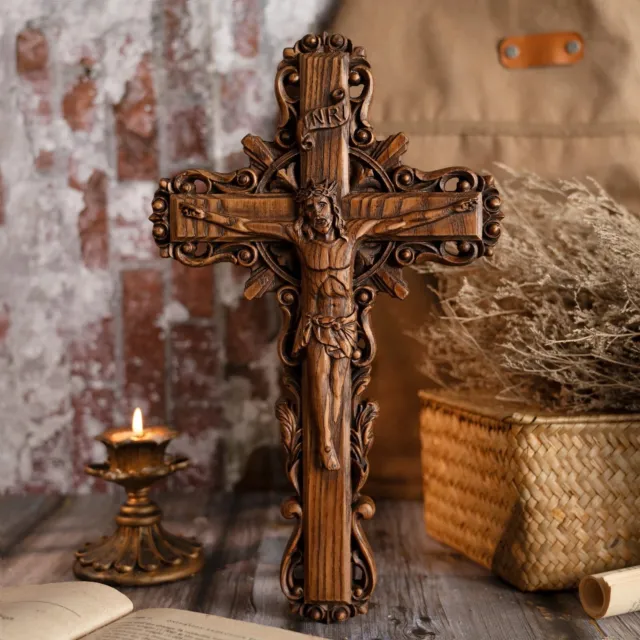 Jesus Wooden Cross Crucifix Christian Jesus Christ Ornament Catholic 12.6 inches