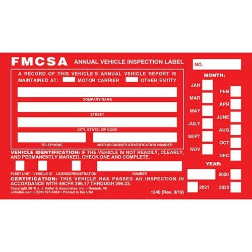 Pack Of 6 Annual Vehicle Inspection Label & 6 Annual Vehicle Inspection Report